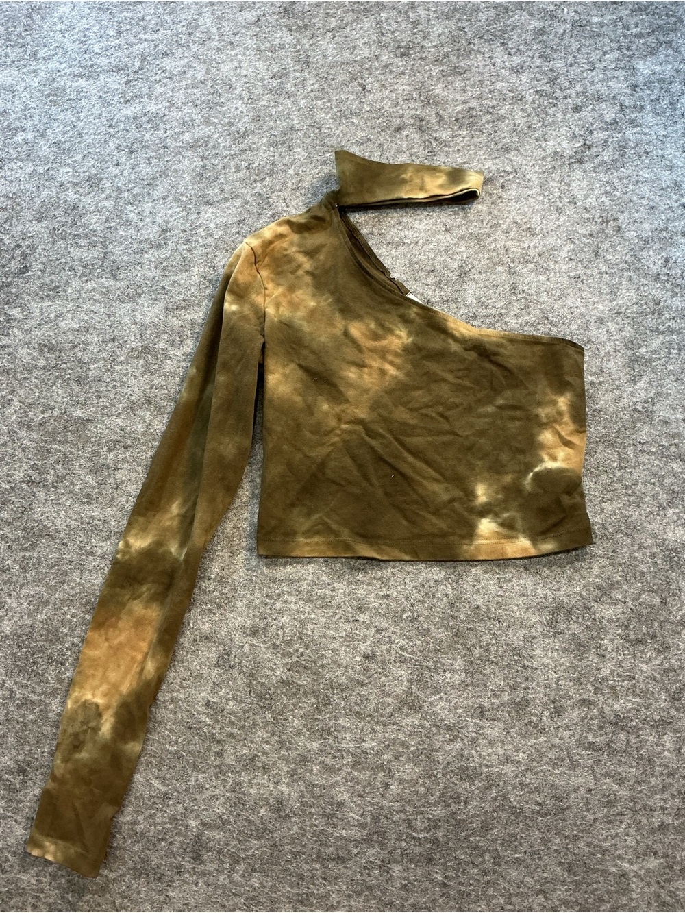 Cotton Citizen Green Tie-Dye Asymmetrical One Shoulder Long Sleeve Crop Top